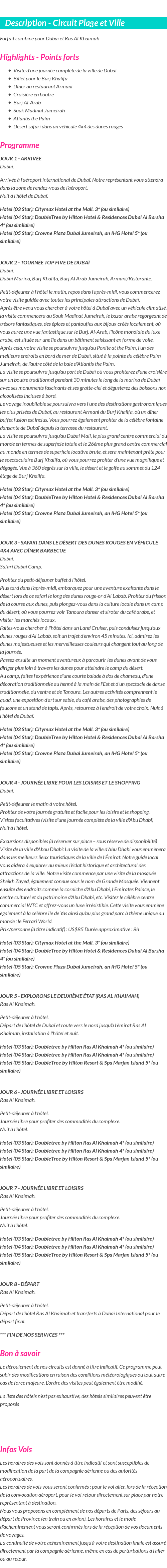 Détails du séjour