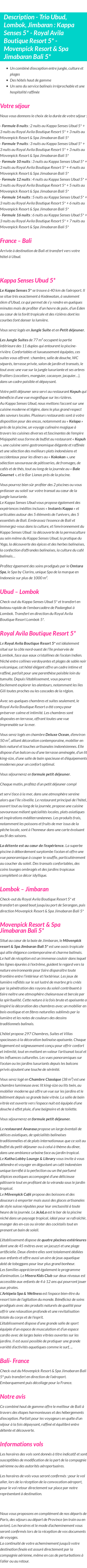 Détails du séjour