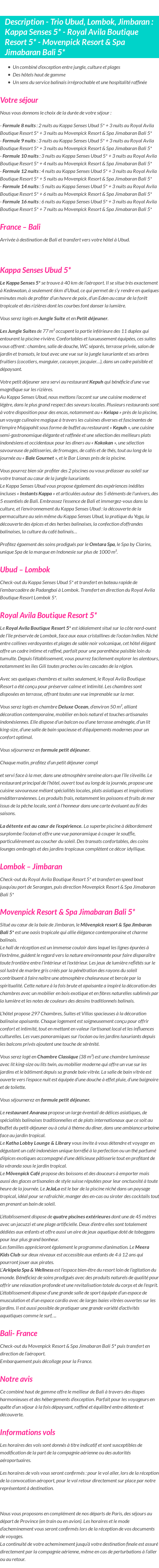 Détails du séjour