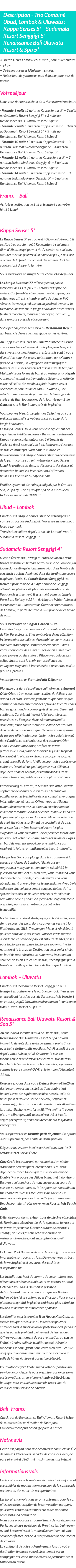 Détails du séjour