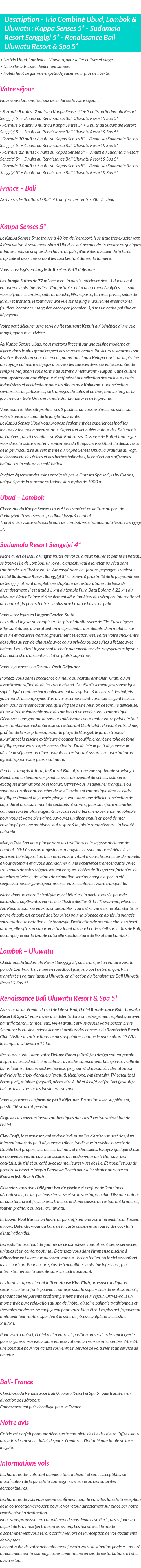 Détails du séjour