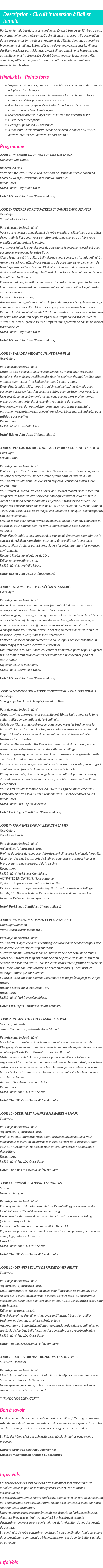 Détails du séjour
