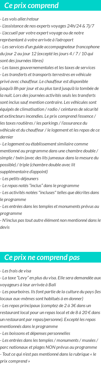 Conditions tarifaires