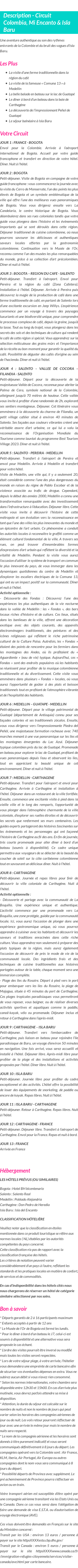 Détails du séjour