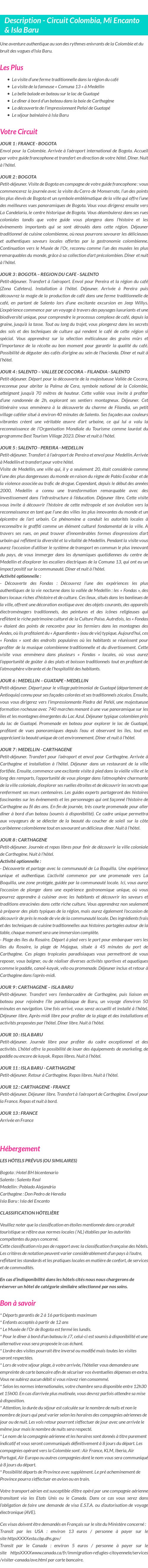 Détails du séjour