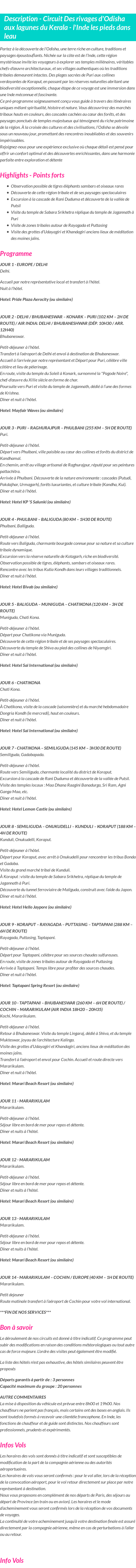 Détails du séjour