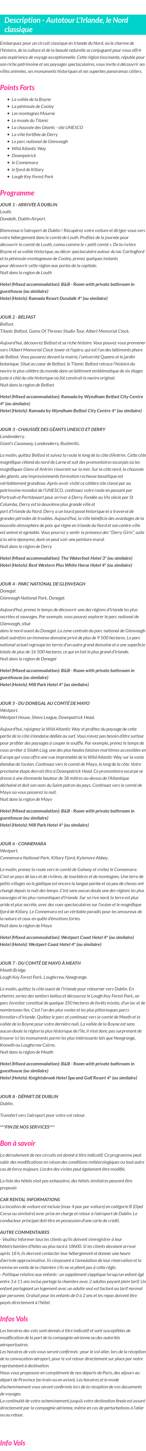 Détails du séjour