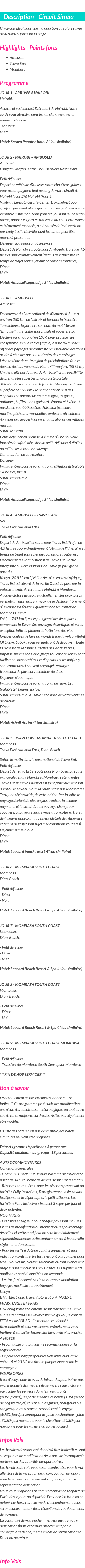 Détails du séjour