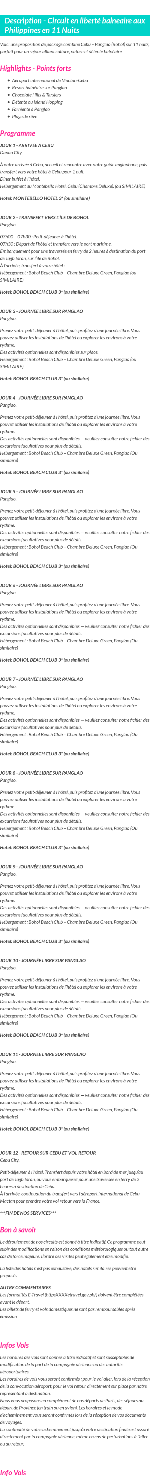 Détails du séjour