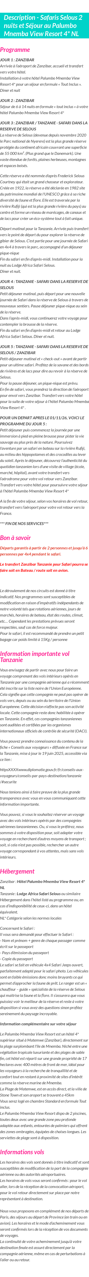 Détails du séjour