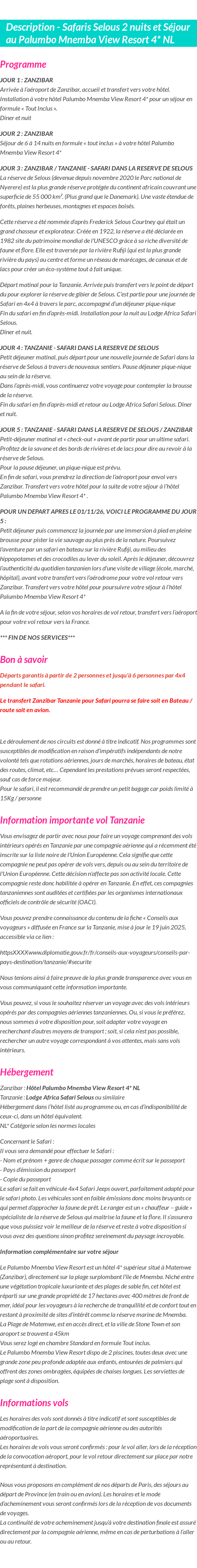 Détails du séjour