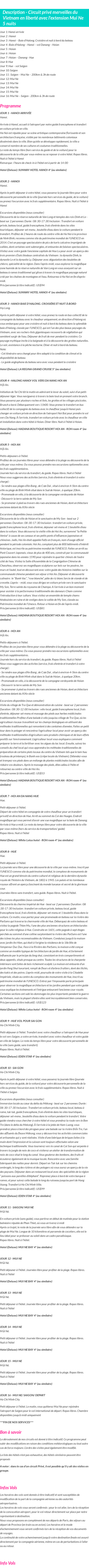 Détails du séjour