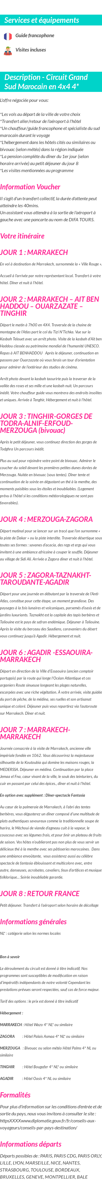 Détails du séjour