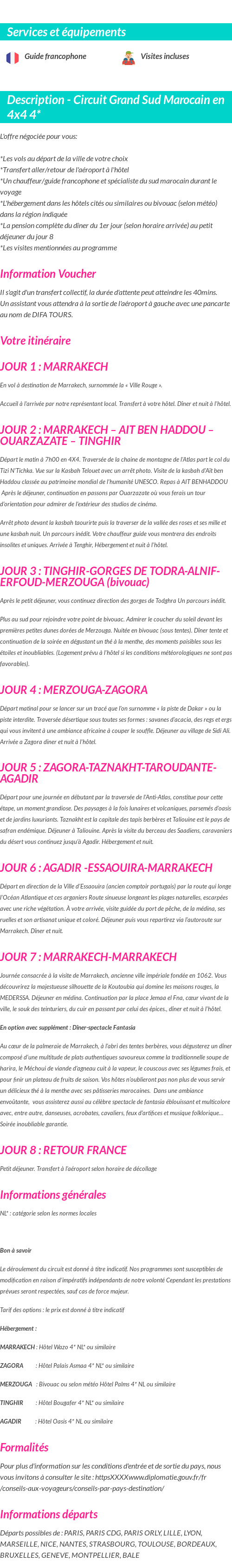 Détails du séjour