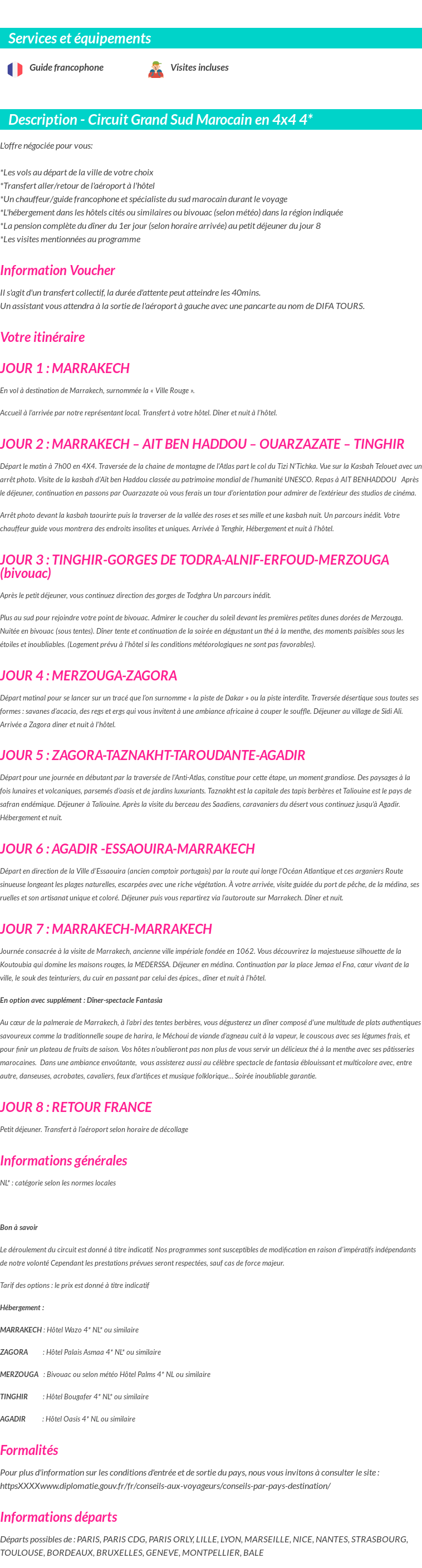 Détails du séjour