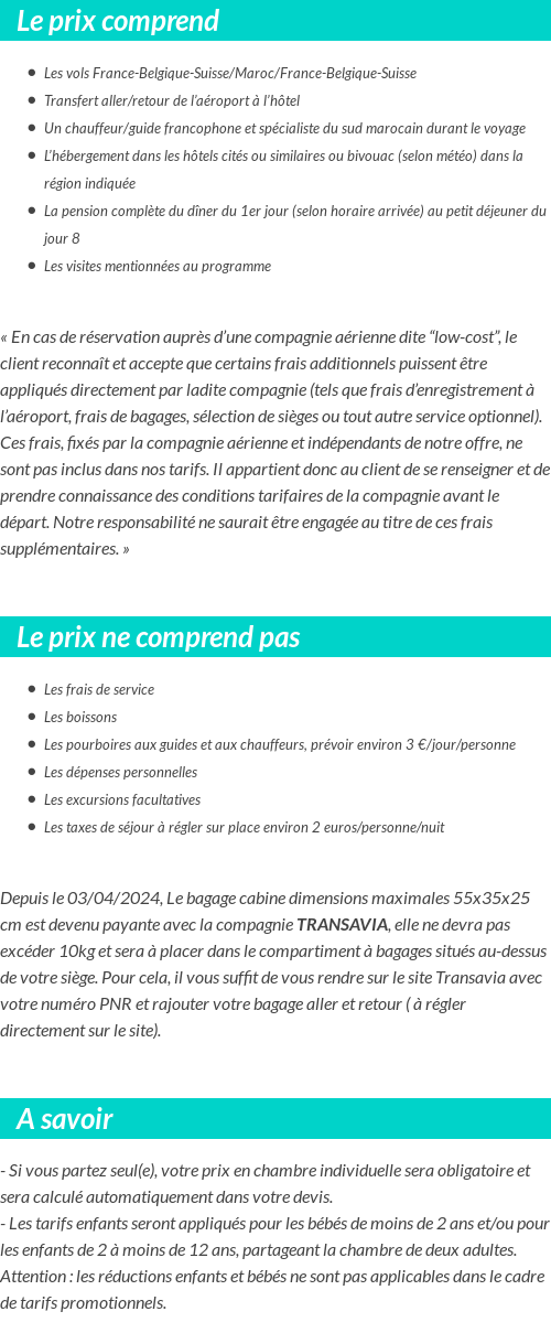 Conditions tarifaires