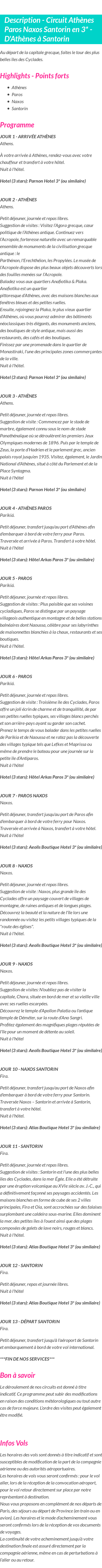 Détails du séjour