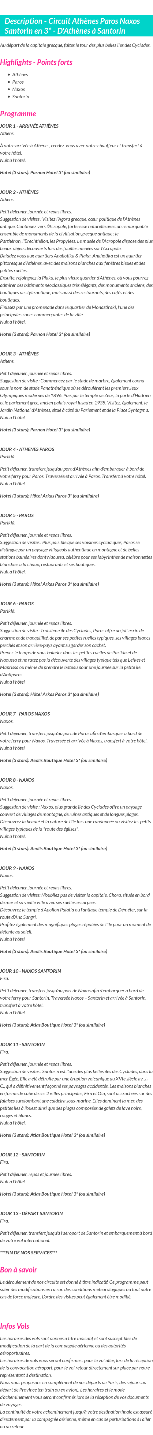 Détails du séjour