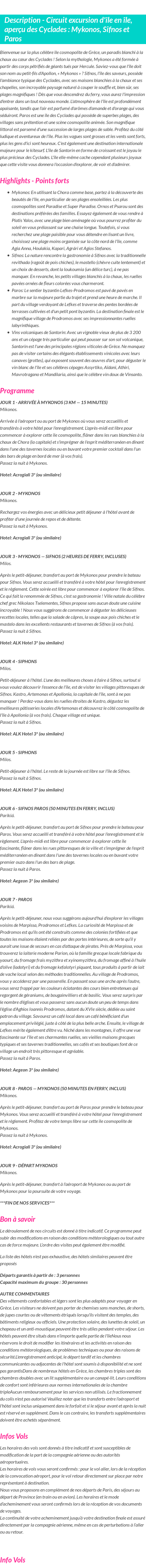 Détails du séjour
