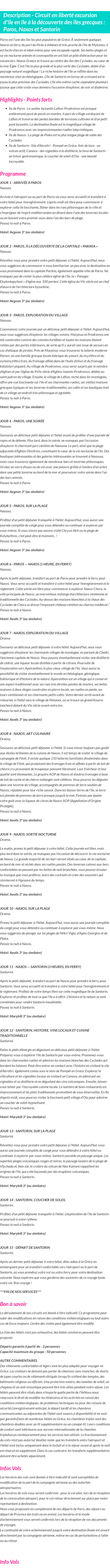 Détails du séjour