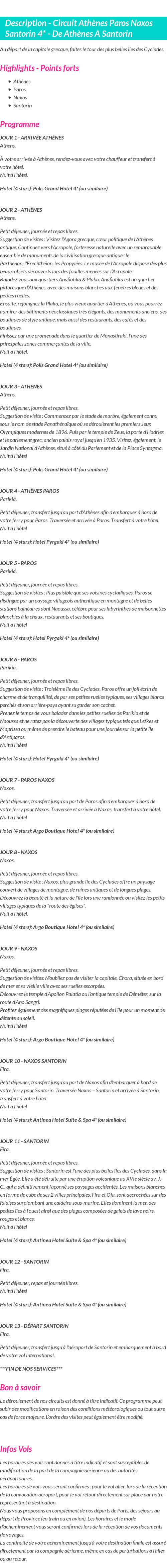 Détails du séjour