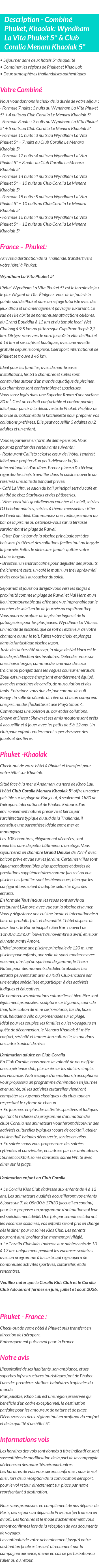 Détails du séjour