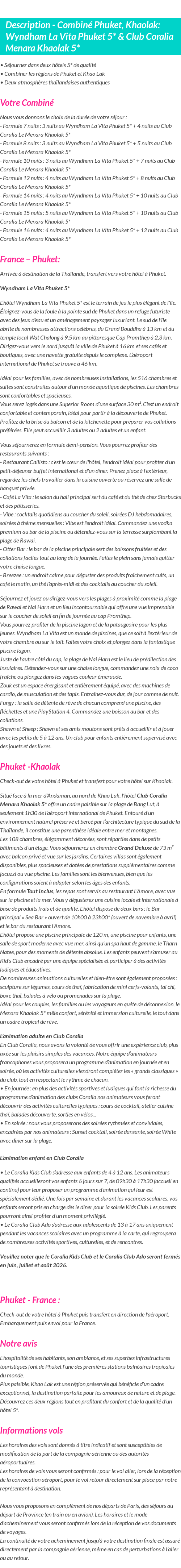 Détails du séjour