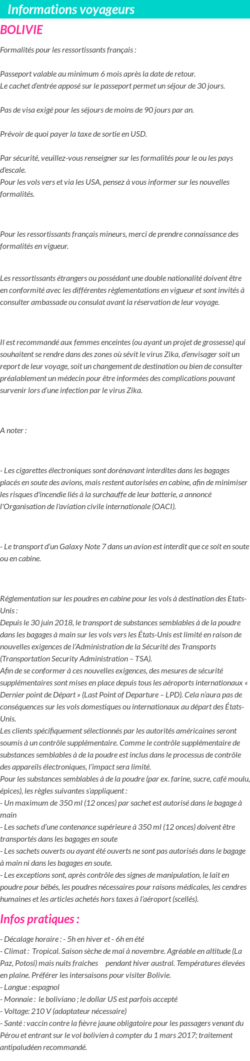 Formalités et infos voyageurs