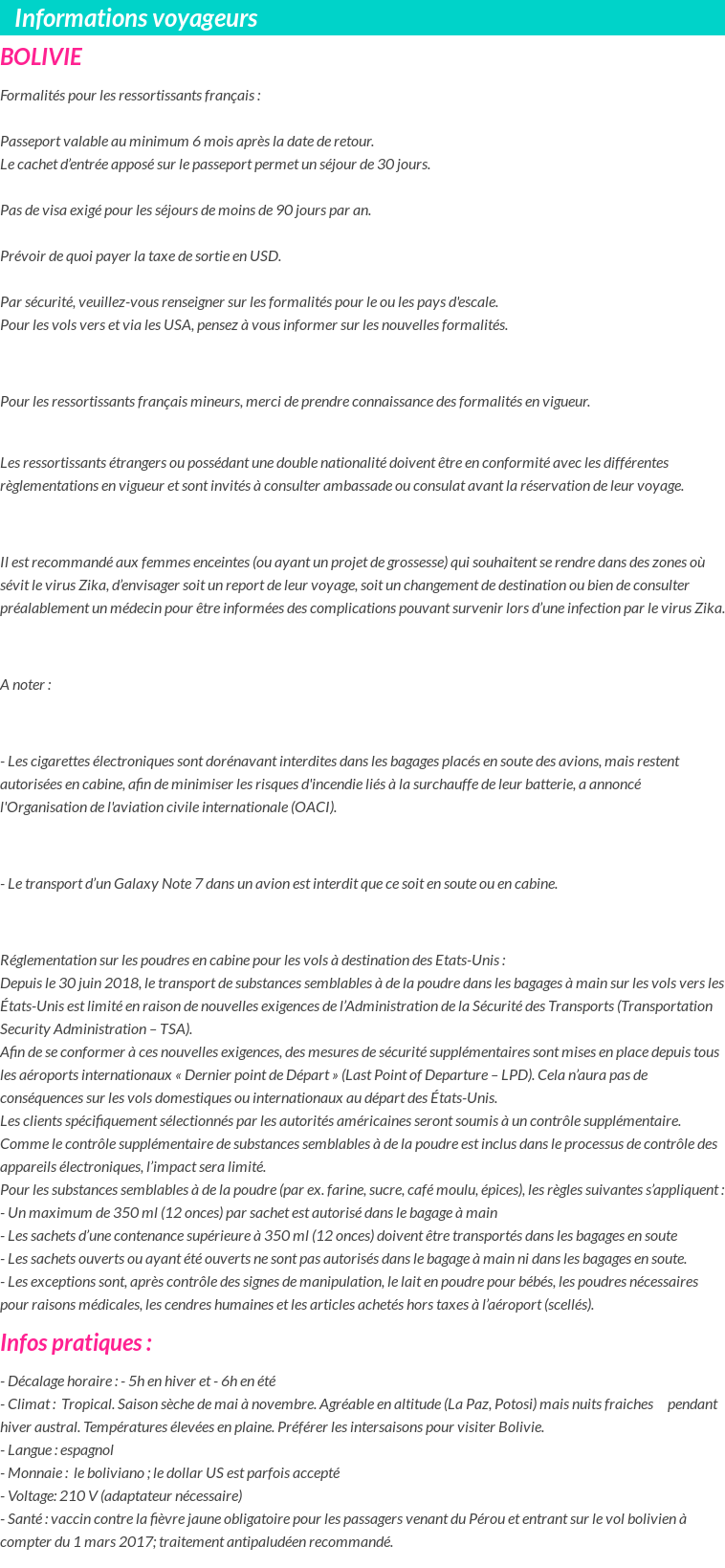 Formalités et infos voyageurs