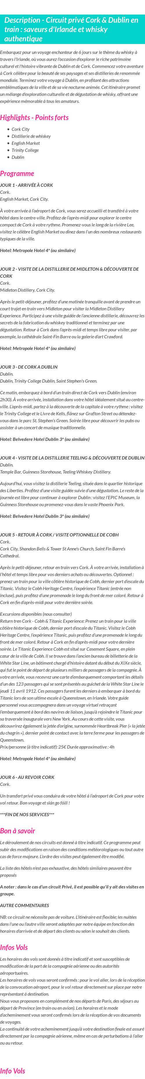 Détails du séjour