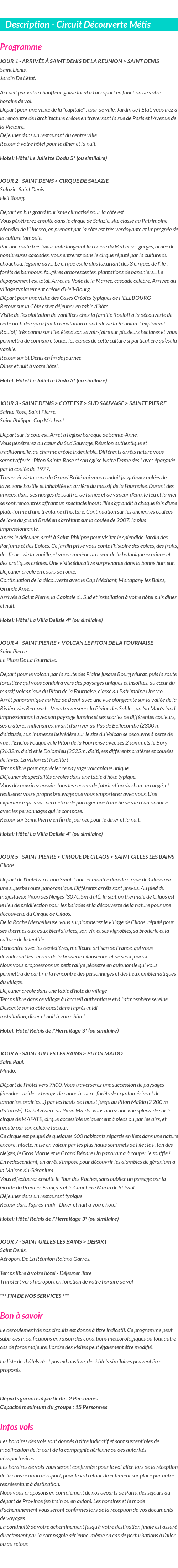 Détails du séjour