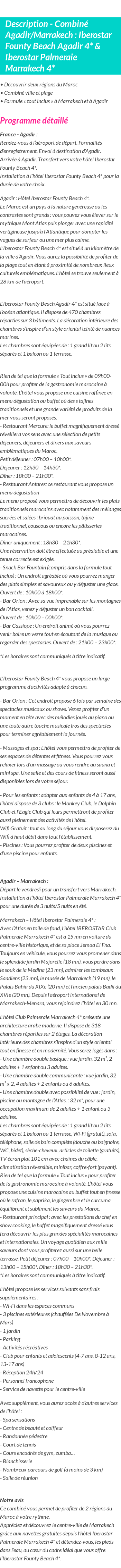 Détails du séjour