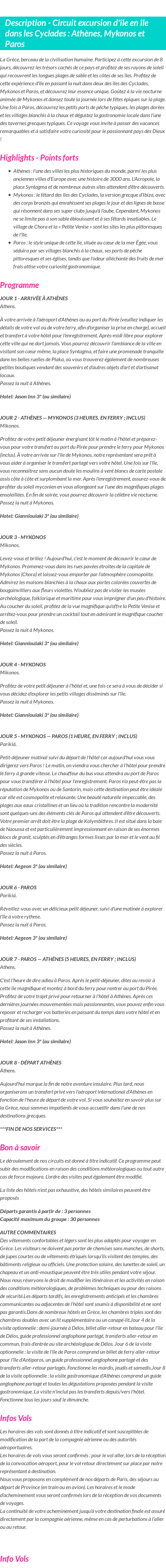 Détails du séjour