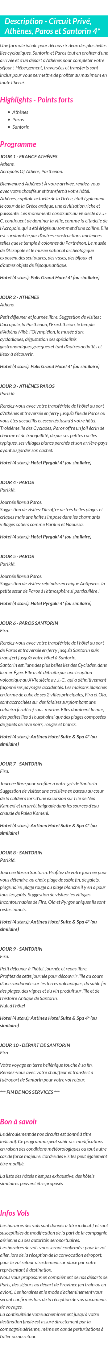 Détails du séjour