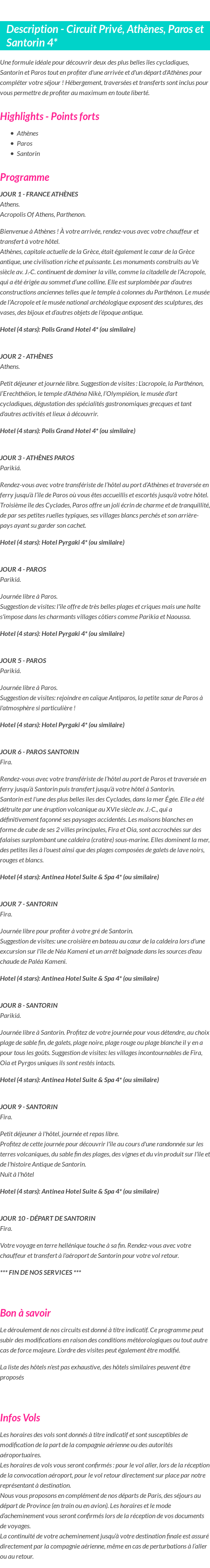 Détails du séjour