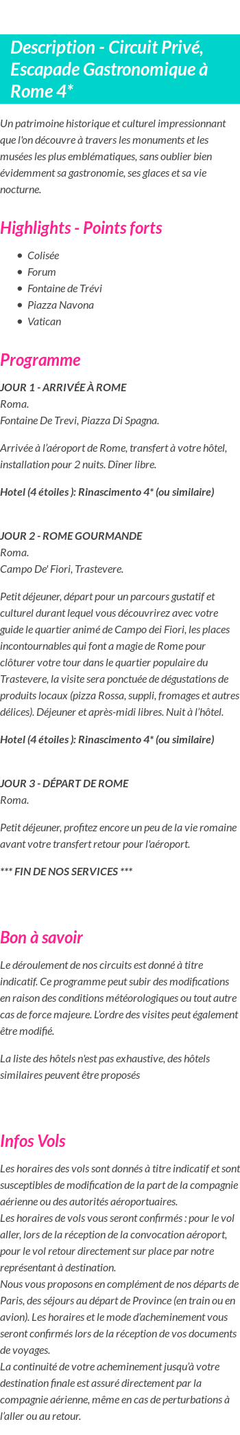 Détails du séjour