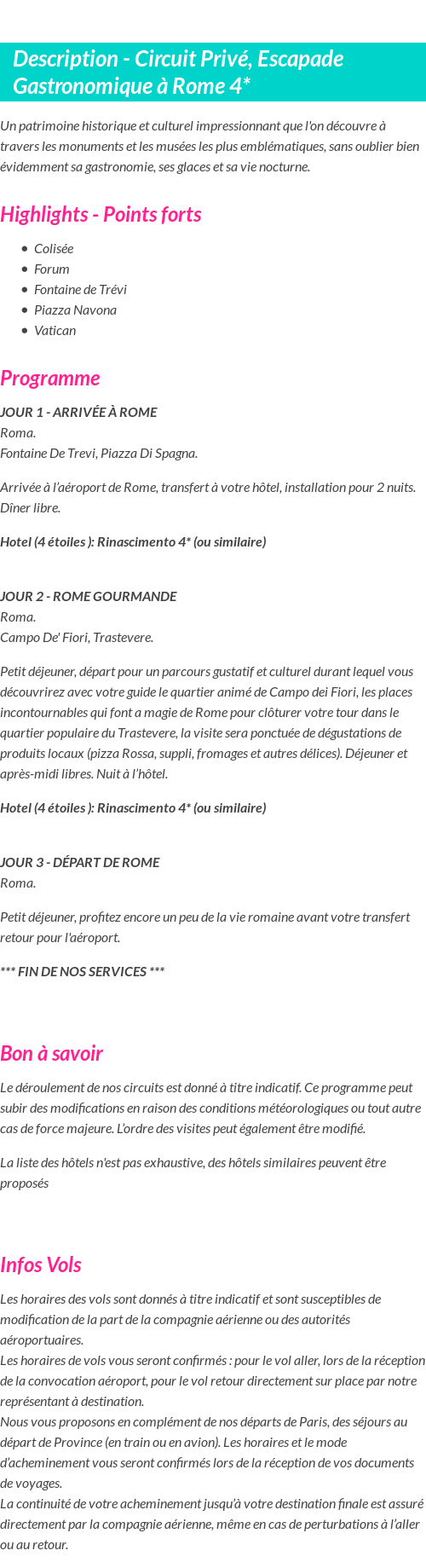 Détails du séjour