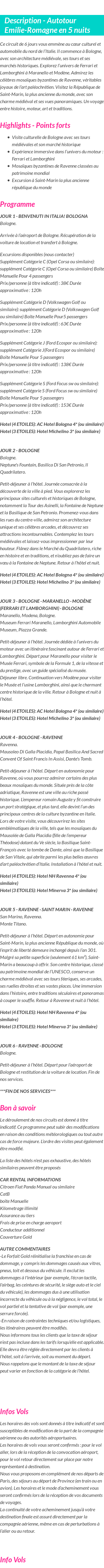 Détails du séjour