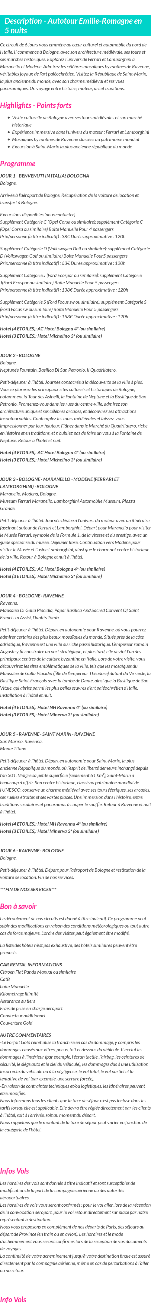 Détails du séjour