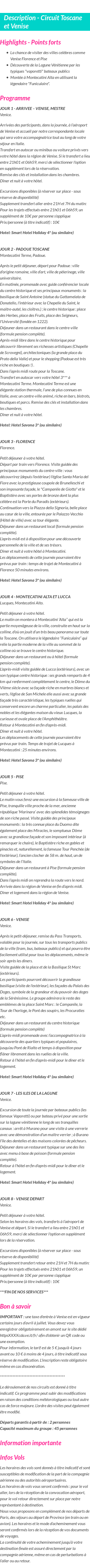 Détails du séjour
