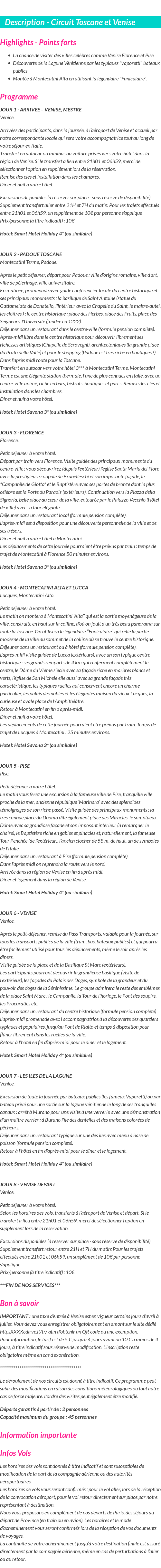 Détails du séjour