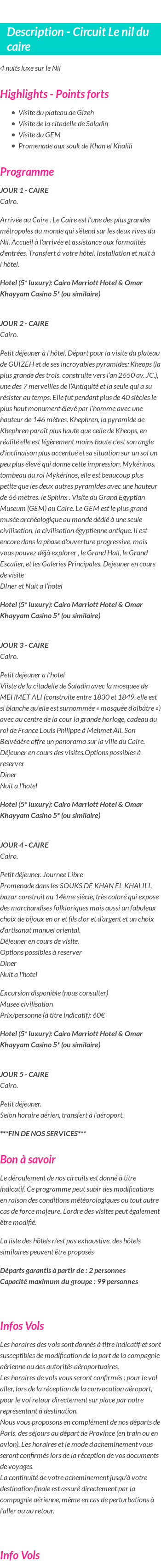 Détails du séjour