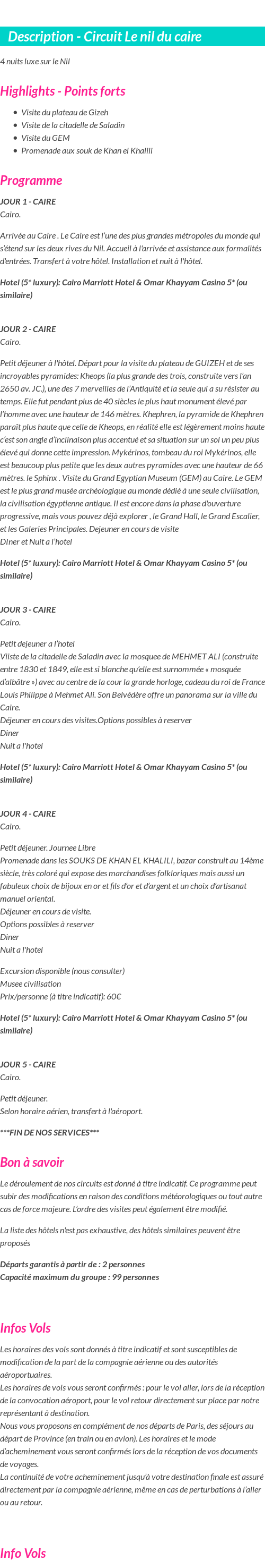 Détails du séjour