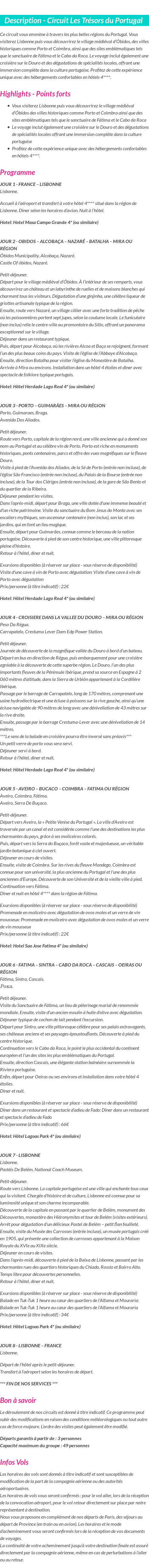 Détails du séjour