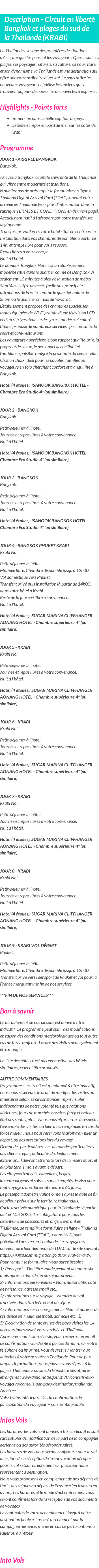 Détails du séjour