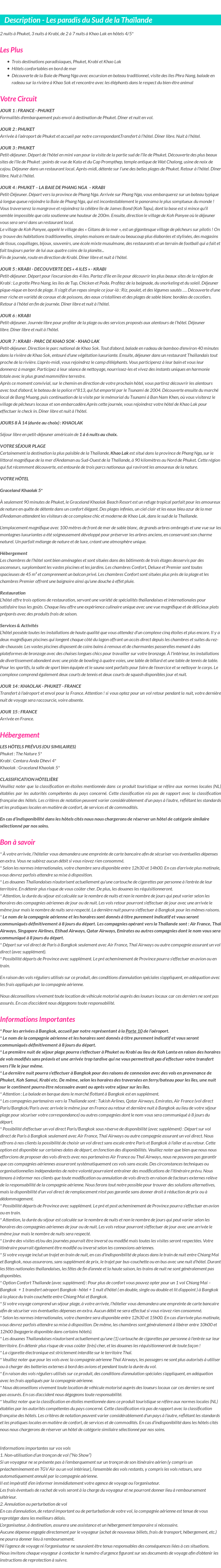 Détails du séjour