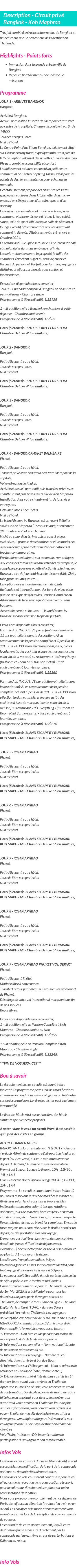 Détails du séjour