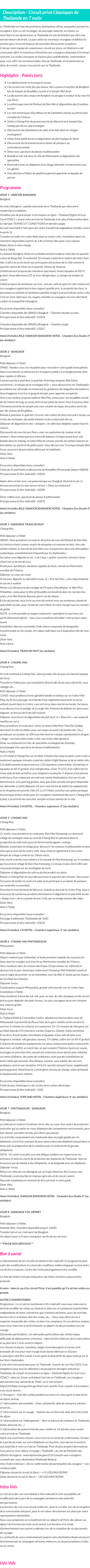 Détails du séjour