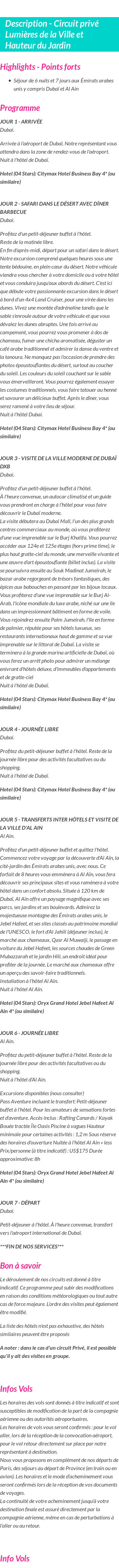Détails du séjour