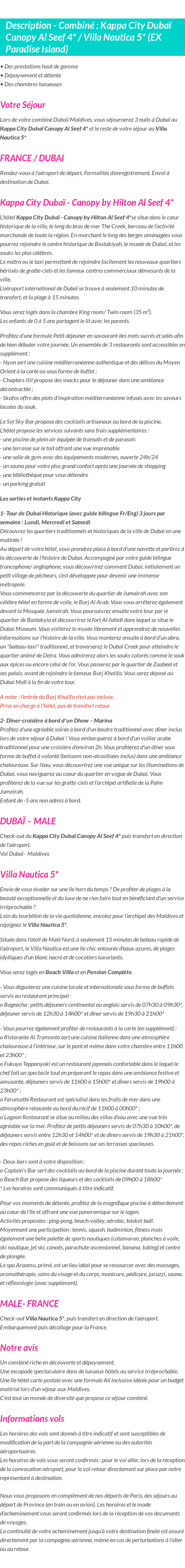 Détails du séjour